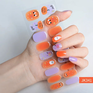 Halloween Semi Cured Gel Nail Sticker Witch Pumpkin Skull Light Therapy Nail Wraps UV/LED Lamp Cured Adhesive Manicure