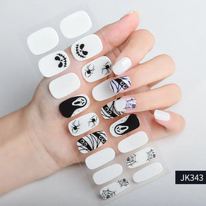 Halloween Semi Cured Gel Nail Sticker Witch Pumpkin Skull Light Therapy Nail Wraps UV/LED Lamp Cured Adhesive Manicure